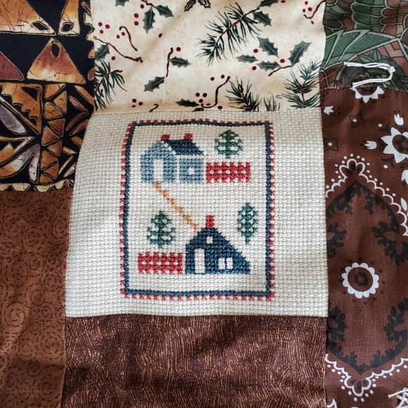 Cross Stitch Quilt Patchwork Lap Throw Blanket Hand Made Kitchen Theme 38" x 60" - Picture 11 of 14